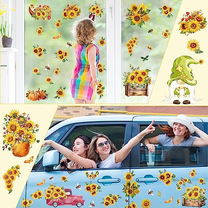 12 Sheets Sunflower Rub on Transfer Flower Decor Transfer Stickers Spring Fall Holiday Rub on Decals for Christmas Wood Furniture and Craft Journal Envelope Scrapbooking, 5.9 x 5.9 Inch - style: Sunflower