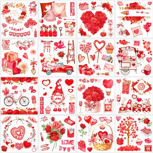 SATINIOR 16 Sheets Valentine‘s Day Rub on Transfers for Crafts and Furniture Valentine's Rub on Transfer Stickers Heart Gnome Rub on Decals for DIY Wood Journal Dairy Envelope Crafts,5.9 x 5.9 Inch - style: Heart Style