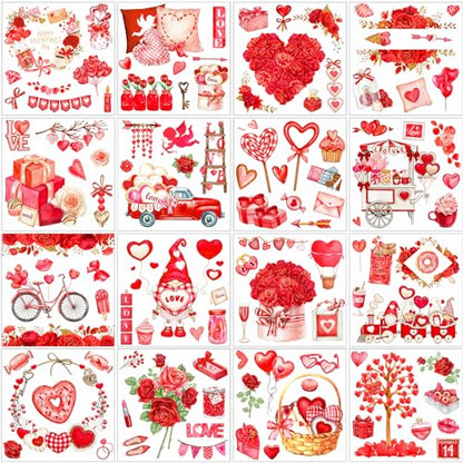 SATINIOR 16 Sheets Valentine‘s Day Rub on Transfers for Crafts and Furniture Valentine's Rub on Transfer Stickers Heart Gnome Rub on Decals for DIY Wood Journal Dairy Envelope Crafts,5.9 x 5.9 Inch - style: Heart Style