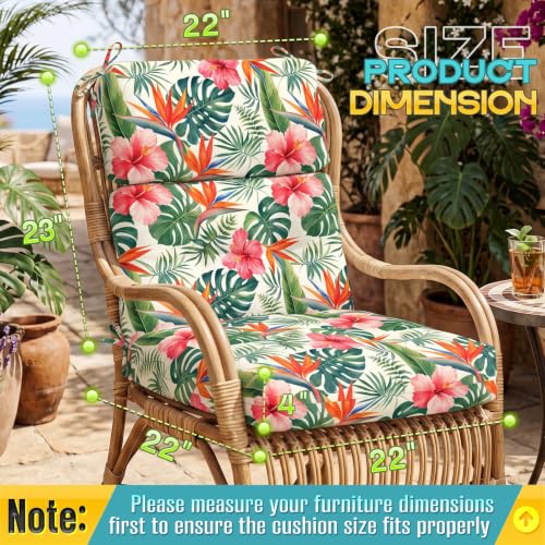 Patio Chair Cushions High Back 44"x22"x4" Thick (Red Monstera) - color: Red Monstera