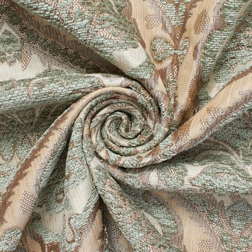 Baroque Floral Two Tone Chenille 57" Heavyweight Upholstery Jacquard Polyester Fabric by The Yard (Beige/Sage, 10 Yards) - color: Beige / Sage, size: 10 yard bolt