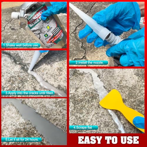 Concrete Crack Filler, 1.1LB Elasticity Self-Leveling Cement Crack Filler, Magic Crack Filler for Concrete Driveway, Walkway, Patio, Tile, Joints – Waterproof, Crack Resistant & Quick Curing, Grey