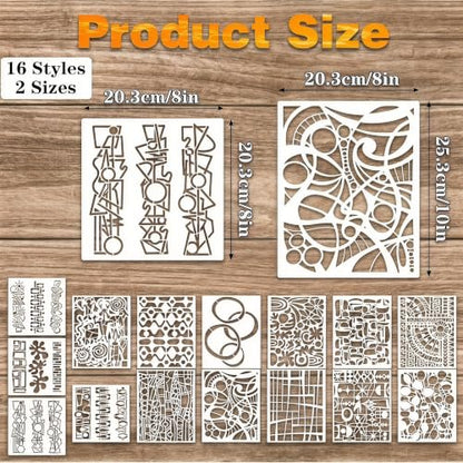 Geometric Stencils 16 Pack, Reusable Templates for Painting