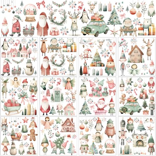 BBTO 12 Sheets Christmas Rub on Transfers for Crafts - style: Cute