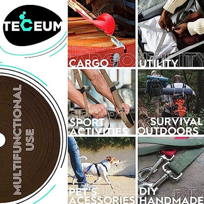 TECEUM Webbing Strap, 3/4" to 2", 10-50 Yds, Multi-Color Heavy Duty Tape - color: Brown, size: 1.5"- 50 yards
