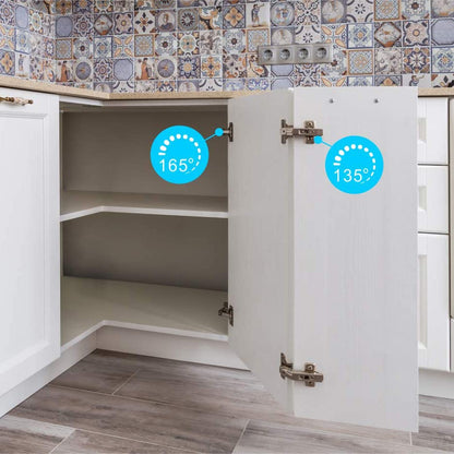 Furniware 2 Pack 1 Pair 165 Degree Lazy Susan Hinges Full Overlay Concealed for Cabinet, Cupboard, Folded Door, Combination with Screws(Regular) - size: 165 Degree