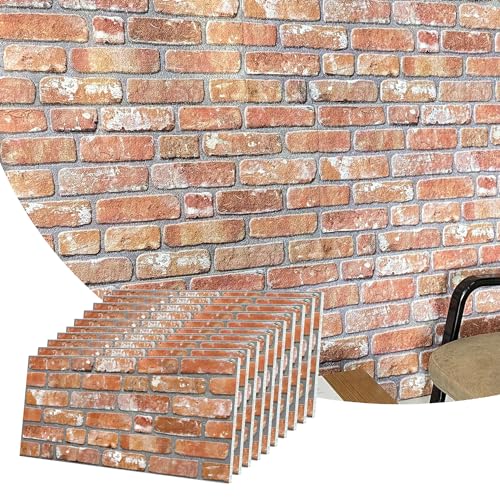 Dundee Deco 3D Wall Panels Faux Brick - Cladding, Red Orange Stone Look Wall Paneling, Styrofoam Facing for Living Room, Kitchen, Bathroom, Balcony, Bedroom, Set of 10, Covers 54 sq ft - color: Red Orange