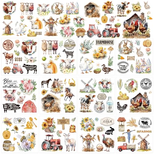12 Pcs Stickers Rub-On Transfers for Furniture & Crafts - style: Farmland Animal