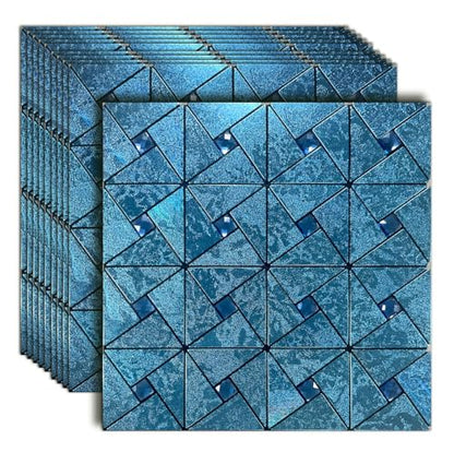 10 Sheets Peel and Stick Backsplash Tile, Self-Adhesive Mosaic Tile, Stick on Kitchen, Bathroom Vanities, Fireplace Décor, Laundry Table (10, Lasing Bronze) (10, Blue) - color: Blue