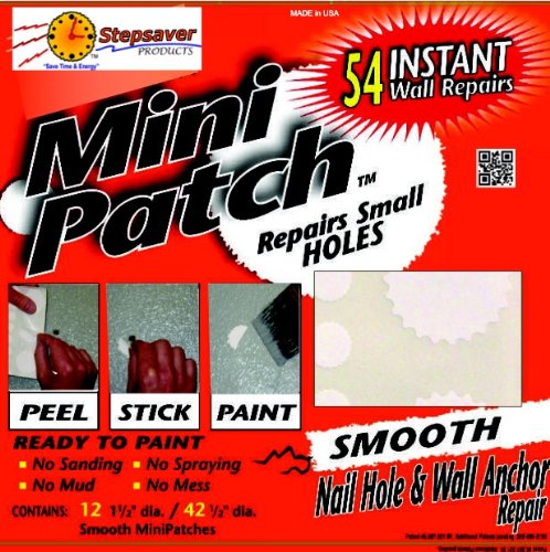 Stepsaver Products USA Made Mini Patch Smooth Wall Repair Kit. Repair Nail and Wall Anchor Sized Holes (1) Pack Provides 54 Small Hole Repair Patches. - style: USA Made Mini Patch Smooth (54 Repairs)