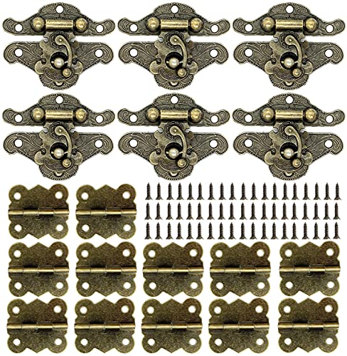 6Set Jewelry Box Hinges & Antique Hasp Latch, Butterfly Hinge Style