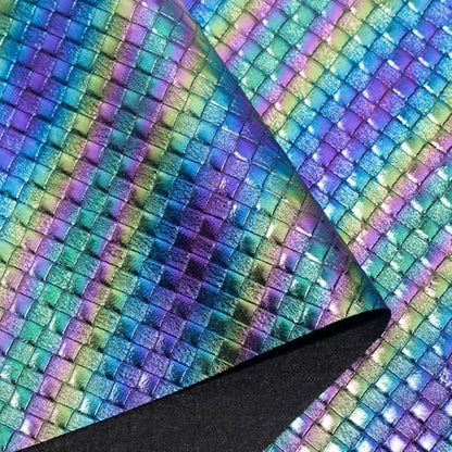 12"x54"Weave Faux Leather Fabric, Embossed Braided Faux Leather Roll for Crafts DIY and Upholstery Pleather Sheets (Rainbow Green) - color: Rainbow Green