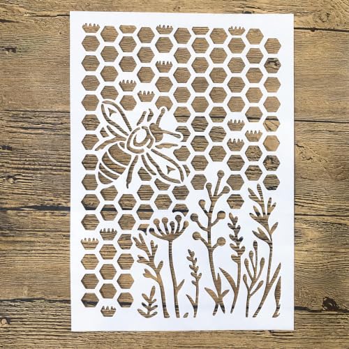 TIAMECH A4 Reusable Honeycomb Bee Wildflower Stencil for Painting - color: Honeycomb Bee Wildflower