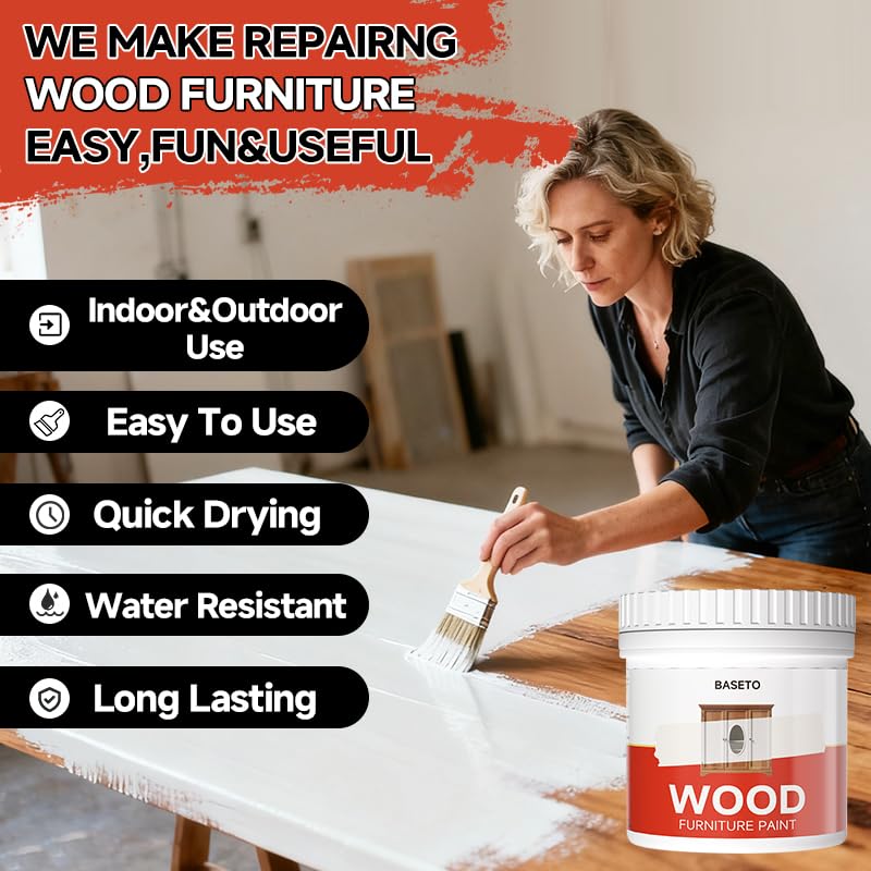 Wood Paint for Furniture, Durable Cabinet Countertop Paint Easy Application for DIY Projects, Wood, Metal, Home Decor and More(32OZ, White with Tools)