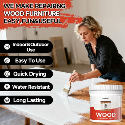 Wood Paint for Furniture, Durable Cabinet Countertop Paint Easy Application for DIY Projects, Wood, Metal, Home Decor and More(32OZ, White with Tools)