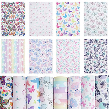 8 Pieces 8x12 Inch(21x30cm) Butterfly Pattern Printed Faux Leather Fabric Sheets Cotton Back for Leather Bows and Earrings Making, Each Pattern One Sheet, in Total 8 Sheets - color: Butterfly Pattern