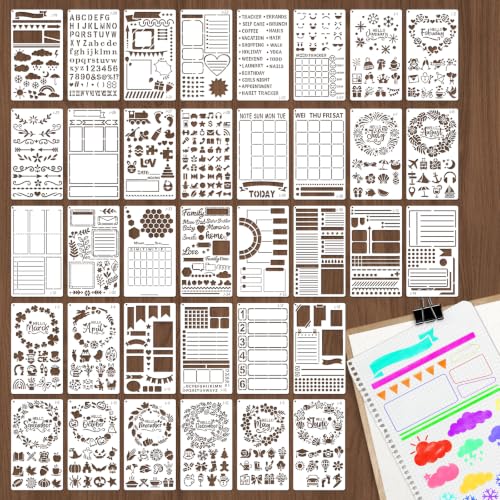 Yazhiji 36 PCS Journal Diary Stencils, Planner Stencils for Junk Journal Notebook Diary Scrapbooking DIY Supplie Drawing Template Journal Stencil 4x7 Inch - color: Journal Diary
