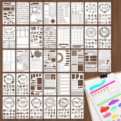 Yazhiji 36 PCS Journal Diary Stencils, Planner Stencils for Junk Journal Notebook Diary Scrapbooking DIY Supplie Drawing Template Journal Stencil 4x7 Inch - color: Journal Diary