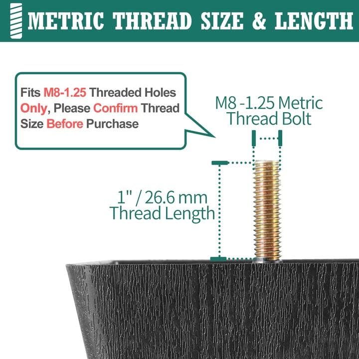 4pcs Plastic Square Legs 6-1/4" with T-Nuts, M8-1.25 Thread Bolt - size: 6-1/4 Inch, M8-1.25 Metric Thread Bolts