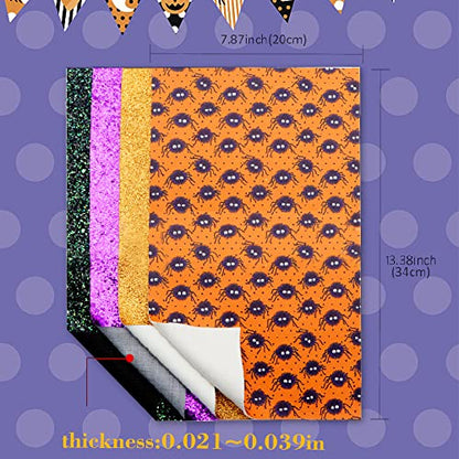 7 Pieces Halloween Faux Leather Sheets, Purple Black Glitter Synthetic Leather Sheets Earrings and Bows, Bat Spider Candy Faux Leather Fabric for Halloween DIY Crafts Making Hair Bows Handmade Bag - color: 7 Piece