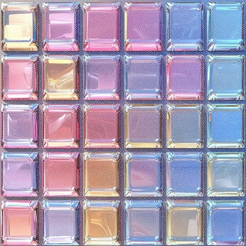 HOMETITUTE Iridescent Pink Blue Gem Floor 12in Vinyl Tile - color: Multicolor