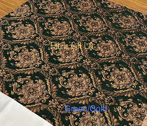 Damask Tapestry Chenille Fabric - Upholstery Fabric, 60" Width - Sold by The Yard (Green/Gold) - color: Green/Gold