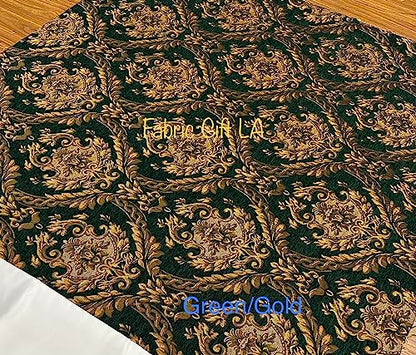 Damask Tapestry Chenille Fabric - Upholstery Fabric, 60" Width - Sold by The Yard (Green/Gold) - color: Green/Gold