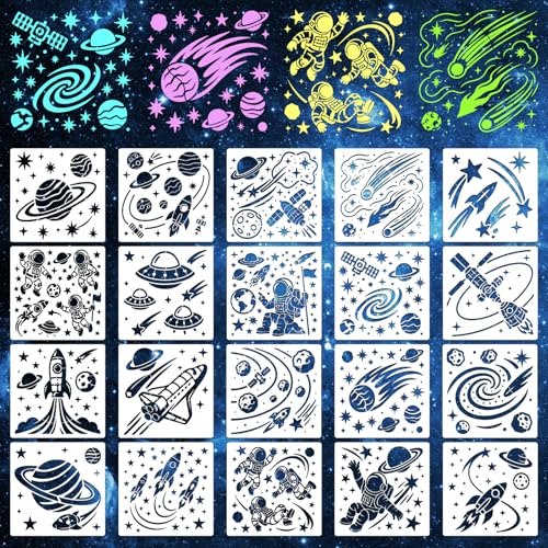 Space Astronaut Stencils for Crafts Reusable 20Pcs Stencils(5.9X5.9 inch) - color: Space 2