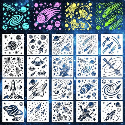 Space Astronaut Stencils for Crafts Reusable 20Pcs Stencils(5.9X5.9 inch) - color: Space 2