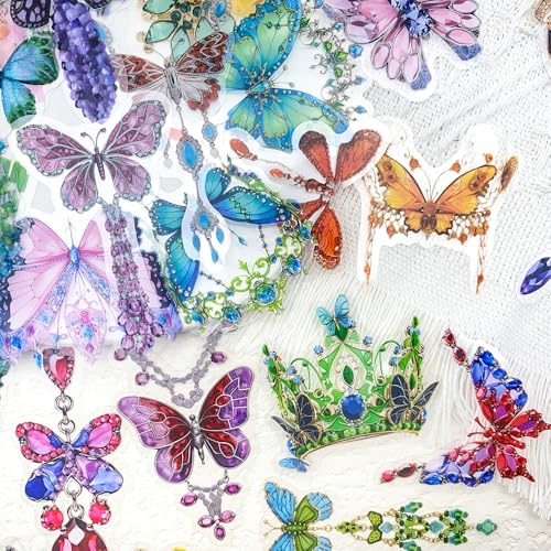 50Pcs Gem Butterfly Scrapbook Stickers – Crystal Butterfly Clear Stickers for Journaling, Scrapbooking, Laptop, Art Crafts - color: Crystal Butterfly