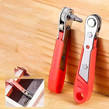 2PCS Steel Screwdriver, Suitable for Narrow Spaces, Non-Motorized Red Right Angle Tool with Ratchet Forward/Reverse Function, Red - color: Red