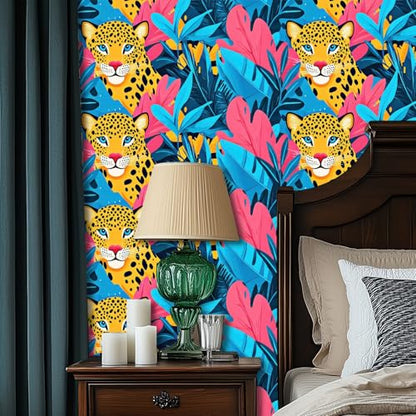 HOMETITUTE Tropical Leopard Peel and Stick Wallpaper 118.1 x 17.7 Inch - color: Tropical Leopard Face