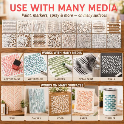 16PCS Geometric Stencils for Painting, Texture Stencils for Crafts Reusable