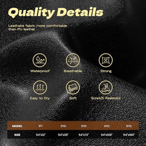 Marine Vinyl Fabric Faux Leather Upholstery, 1mm Thick, Waterproof & UV Resistant, Cotton Backing, Boat, Automotive, Crafting & Outdoor Pleather – 12" x 54" (1 FT), Black - color: Black, size: 1FT(12"x 54")-Rolled