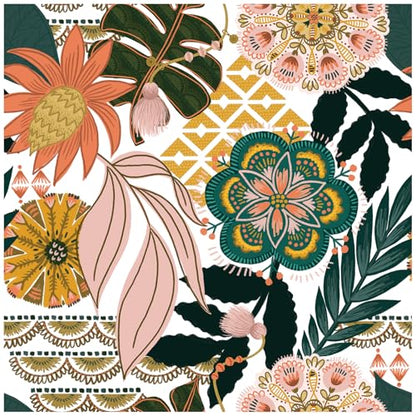 Peel and Stick Wallpaper Boho Floral Wallpaper - color: White