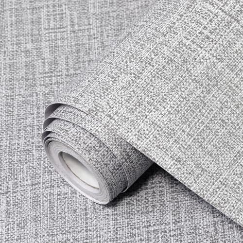 Grey Grasscloth Peel and Stick Wallpaper 17.3"x120" Faux Linen Textured Contact Paper Removable Self Adhesive Vinyl Wallpaper for Bedroom Bathroom Kitchen Cabinets - color: Gray, size: 17.3" x 120"