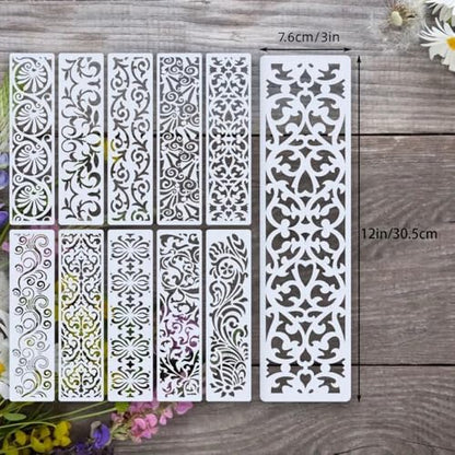Border Stencil 10pcs Floral Lace Furniture Stencils Craft Paint Template 3 * 12 Inch Reusable Plastic Templates Painting on Wood Wall Canvas Floor