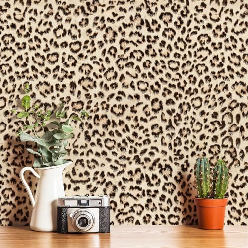 HueBurst Leopard Peel and Stick Wallpaper 17.3"x240" Cheetah Contact Paper Self Adhesive Brown Wallpaper Removable Waterproof Art DIY Wall Paper for Bedroom Living Room (28.8sq.ft.) - size: 17.3" x 240"