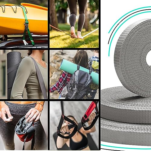 TECEUM Webbing Strap, 3/4" to 2", 10-50 Yds, Multi-Color Heavy Duty Tape - color: Light Gray, size: 1.5"- 50 yards
