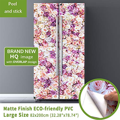 Nature Art Self Stick Vinyl Door Mural Sticker, Peel and Stick Removable Refrigerator Wrap Decal, Sweet Roses, 32.3x78.7, 2 Pcs Set - color: Sweet Roses