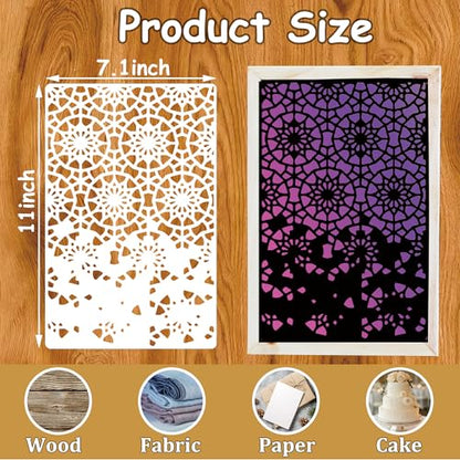 8 Pieces Mixed Media Layering Stencils for Painting,Reusable Spider Web Wood Grain Floral Texture Stencils for Wood Furniture,Cake,Canvas Fabric,Card Making,Art Journal - color: Layering(8Pcs)