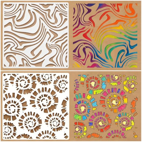 16 Pcs Texture Stencils for Painting Reusable Plastic Small 6×6 Inch Geometric Layering Stencils Abstract Layering Drawing Templates for Crafts DIY Wall Canvas Notebook Knit Card Wood - color: Style A