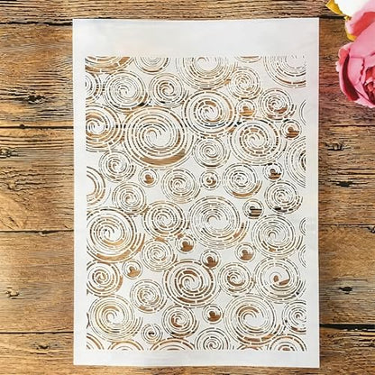 TIAMECH A4 Reusable Annual Ring Texture Stencil for Painting - style: Annual Ring