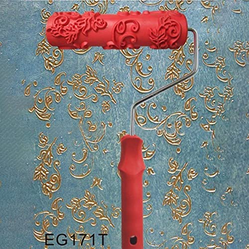Utoolmart 7" Home Wall Rubber Paint Roller 175mm Wooden Grain Painting Roller with Plastic Handle 1Pcs - size: EG171T