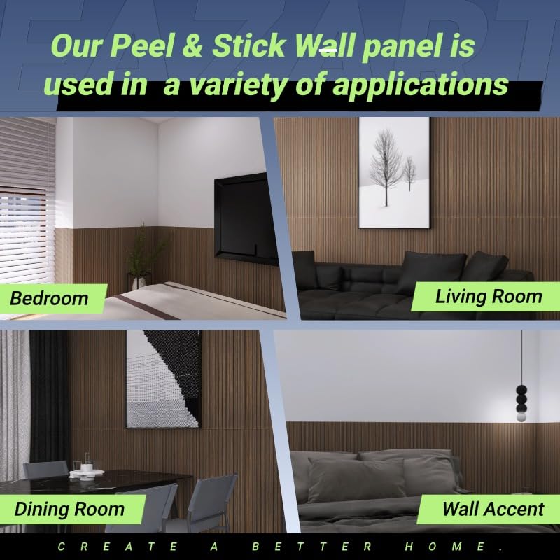 Modern Self-Adhesive Wood Slat Wall Panels, Peel and Stick Wooden Design, Decorative Wall Covering, 8-Pack 47.24x11.81in. Natural Wood Surface(Dark Walnut) - color: Dark Walnut