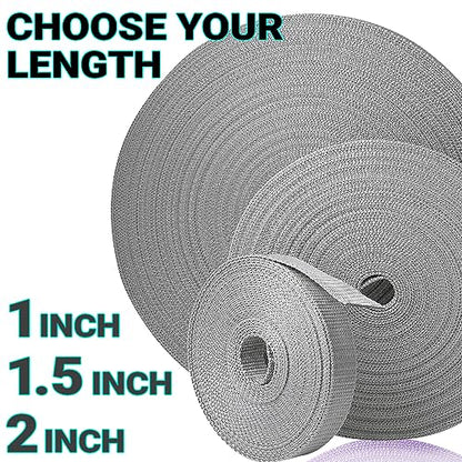 TECEUM Webbing Strap, 3/4" to 2", 10-50 Yds, Multi-Color Heavy Duty Tape - color: Light Gray, size: 2"- 50 yards