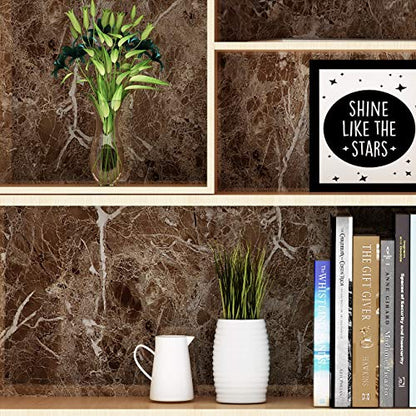 Livelynine Peel and Stick Countertops 15.8x197 Marble Wallpaper for Bathroom Self Adhesive Counter top Covers Renter Friendly Countertop Contact Paper Waterproof Kitchen Vinyl Wrap Desk Cover Table - color: Coffee Marble, size: 15.8" x 197"