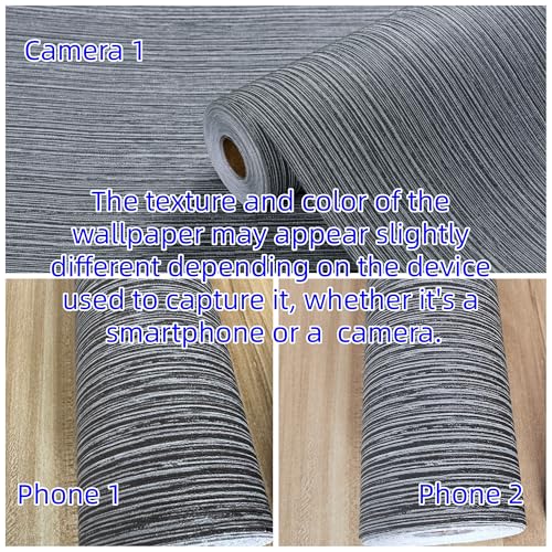 Haimin Grasscloth Wallpaper Textured 24in X 393in Fabric Contact Paper Gray Wall Paper Textured Linen Wallpaper Peel and Stick Self-Adhesive Thick Vinyl Embossed Film Wallpaper (Gray) - color: Gray and Black