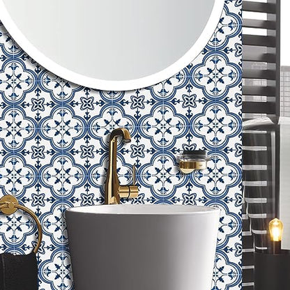 Vinyl Peel and Stick wall Tile Decals 6x6in Stick on backsplash,12Pc - color: Navy Blue and White 6x6