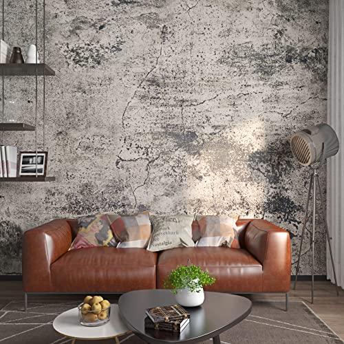 FunStick 36"x200" Stain Grey Concrete Wallpaper Peel and Stick Waterproof Concrete Contact Paper Peel and Stick for Countertops Cabinets Walls Textured Cement Removable Wall Paper Sticker Vinyl Wrap - color: Gray, size: 36" x 200"